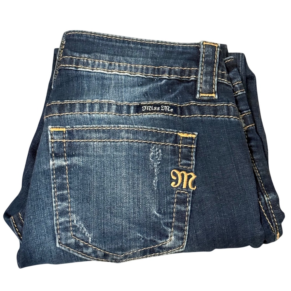Miss Me Signature Ankle Skinny Jeans 26 Embroidered Frayed Hem Dark Wash
